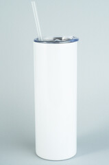 White Skinny Tumbler Mockup on isolated background. 20oz straight tumbler