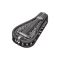 Black Color Dulcimer Silhouette Vector Illustration, Solid White Background