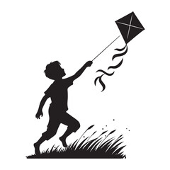 Child Silhouette Kite Flying Outdoor Activity Vector Illustration Art