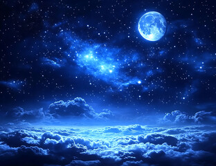 Fototapeta premium Starry sky, dark blue background, night view, starry clouds in the upper right corner of the picture