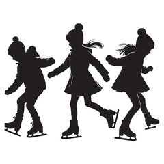 Silhouette Vector Girls Ice Skating Having Fun on the Ice