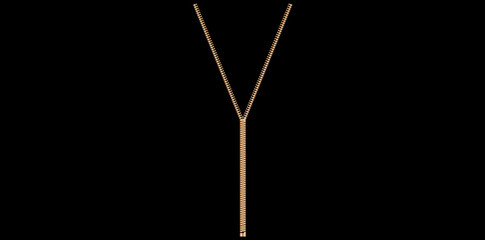 Realistic Golden Zipper Isolated On Black Background.
