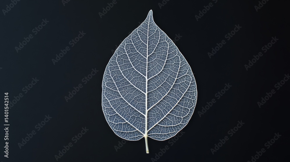 Poster details of a delicate leaf against a dark background showcasing intricate vein patterns and texture 