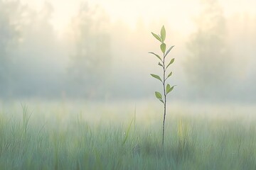 Sunrise Sapling with Misty Meadow.