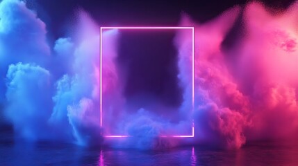 Obraz premium Neon square frame with colorful smoke background for abstract design and modern wallpaper concept use