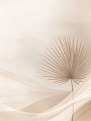Minimalist Design Featuring a Single Palm Leaf Against Soft Sand-Toned Background Creating a Serene Atmosphere for Relaxation and Meditation