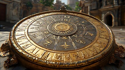 Ornate Golden Compass Intricate Design Antique