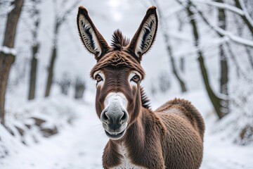 Stunned Donkey with Quirky Grin and Humorous Expression in Bright White Environment