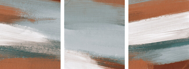 Three minimalist abstract artist-made paintings. Versatile artistic background for creative design projects: posters, banners, websites, cards, brochures, magazines, prints and wallpapers.