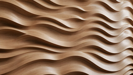 Fototapeta premium Abstract wooden panel with carved wave patterns. Natural wood texture and elegant flowing design