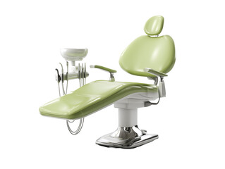 Modern Dental Chair with Teal Cushion and Equipment on White Background