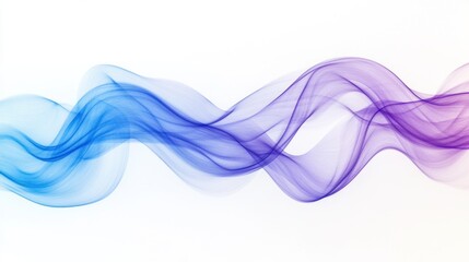 Flowing blue and purple abstract waves create a dynamic, ethereal effect against a white background
