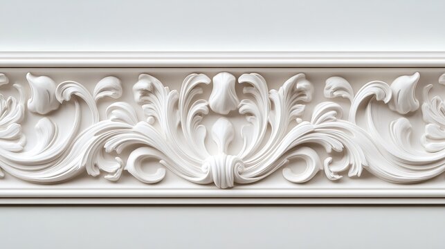White decorative molding trim for walls and ceilings architectural detail design and ornament element 3d