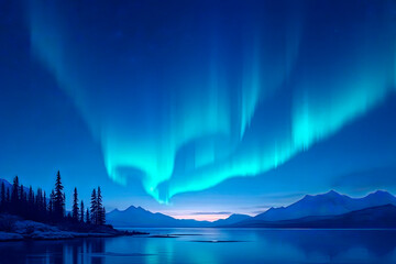 beautiful mountain landscape starry sky and northern lights.created with the help of artificial intelligence.