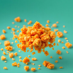 Crispy Fried Chicken Crumbs Floating in Air