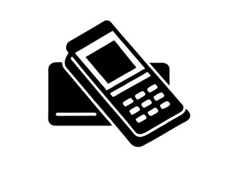 Payment Device Symbol: A minimalist depiction of a payment device, showcasing a credit card alongside a point-of-sale terminal, representing the ease and convenience of modern transactions.