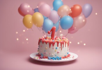 balloon background birthday seventh frame card greeting cake female celebrate holiday illustration princess party dessert candle cute celebration girl happy strawberry colourful pink art baby gift