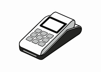 POS terminal, simplified: A modern point-of-sale terminal, depicted in a simple, clean illustration style, perfect for representing financial transactions.