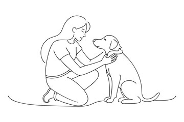 Obraz premium Woman Hugging Dog in Emotional Line Sketch