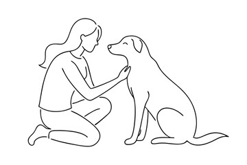 Tender Moment with Woman and Dog Sketch