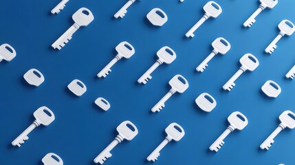 青い背景に並んだキーのパターン セキュリティとアクセスのコンセプト