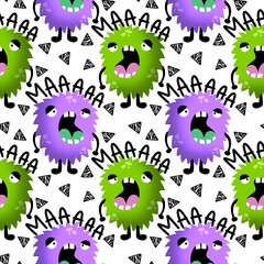 Cartoon doodle seamless monsters pattern for kids clothes print and wrapping paper and fabrics