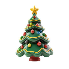 3D Christmas tree icon isolated on white background featuring holiday decorations perfect for festive visuals, Christmas-themed illustrations