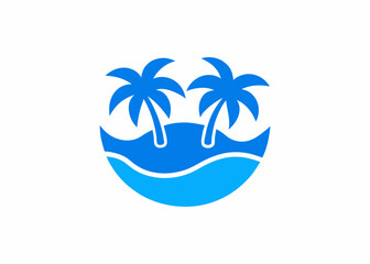 Obraz premium Tropical Paradise Illustration: Captivating illustration showcases the serenity of a tropical paradise, featuring azure waters and swaying palm trees.