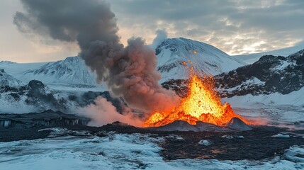 Fototapeta premium Iceland volcano eruption landscape nature photography volcanic activity lava flow smoke and ash scenic view