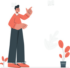 business, businessman, suit, people, office, person, standing, vector, symbol, back, illustration, success, tie, white background, hand, vertical, smiling, cartoon