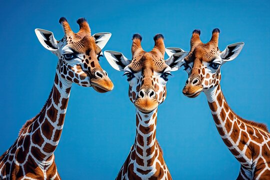 Astonishing Giraffe Expressing Surprise on Vibrant Blue Background