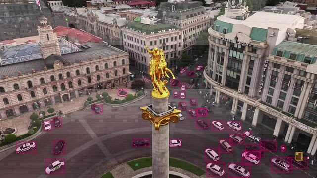 AI Traffic Analysis Tbilisi Freedom Square Monument Aerial