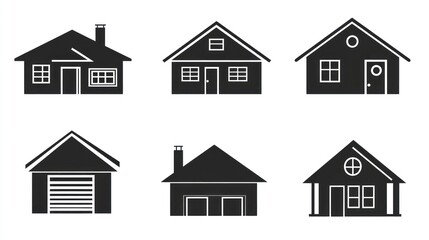 Illustrated icons featuring different styles of residential home structures