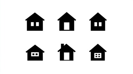 Fototapeta premium Black House Icons Representing Various Types of Architectural Home Designs