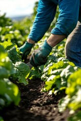 Obraz premium Farmers carefully trim the leafy tops off sugar beets, forming the roots into tidy piles as the sunset bathes the verdant fields in a golden glow. A serene moment in agricultural life