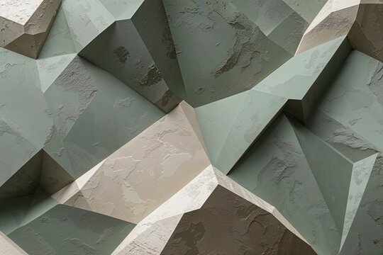 Rustic Geometric Abstraction with Muted Sage Ivory Textured Blocks Inspired by Mountain Terrain Forms