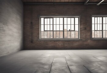 window wood concrete interior brickwall empty room floor loft blank wall up hanging table mock desk render board art canvas background poster black gallery frame picture white design office brick