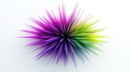 Fototapeta premium Vibrant, spiky burst of color transitioning from yellow-green to deep purple against a white background. Abstract and energetic
