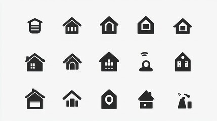 Fototapeta premium Various simple black house symbols representing different home designs