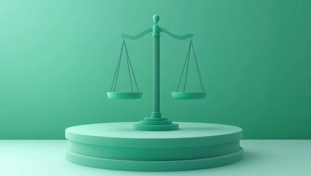A detailed image of bronze scales of justice on a dark table, set against a blurred green background. Representing law, justice, and balance. Ideas associated with legal services, law firms, and