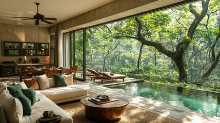 Fototapeta premium Luxury Villa with Infinity Pool and Forest View
