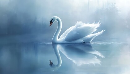 Swan in Misty Water