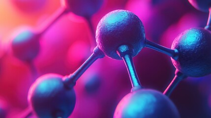 Atom network abstract structure with connecting lines, colorful background