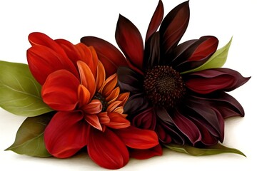 Red and dark flower bouquet.