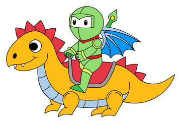 Fototapeta premium Knight Riding a Dragon in a Fantasy Setting