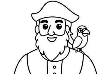 Obraz premium Funny Pirate Character with Talking Parrot
