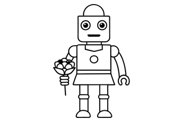 Fototapeta premium Cute Robot with Flowers in Hand