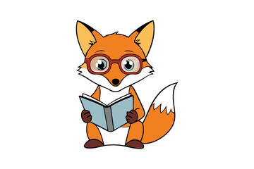Obraz premium Intelligent Fox with Glasses and Book