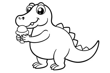Fototapeta premium Cute Dino Licking Ice Cream Cone