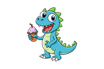 Obraz premium Happy Dinosaur with Ice Cream Cartoon